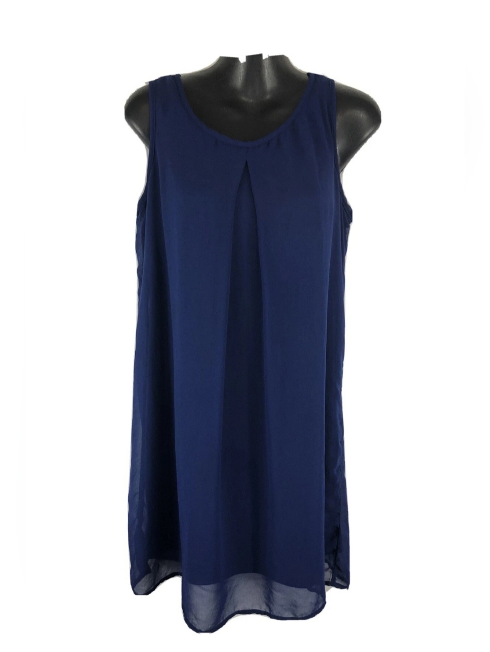 As You Wish  Pleated Front Blue Sheer Lined Sleeveless Pullover Dress Sze Large